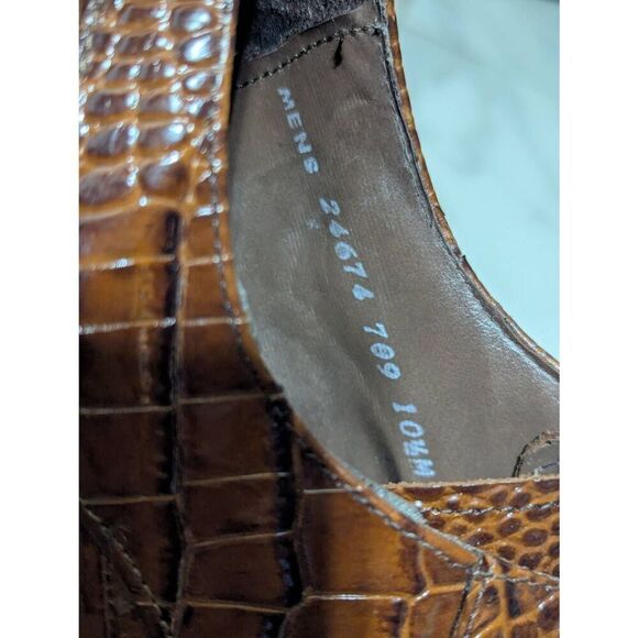 Stacy Adams Men's Brown Trevisco Tobacco Croc Embossed Leather Tie Oxford Size 1 - Picture 3 of 9